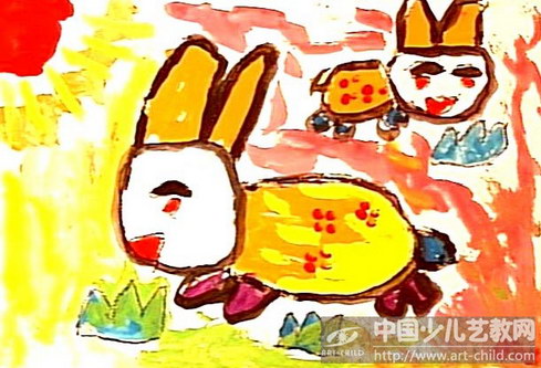 作品名称《小兔在吃草》