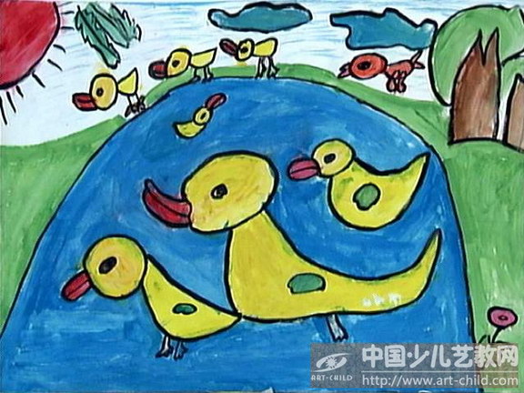 作品名称《鸭子戏水》