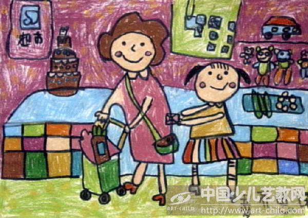 妈妈和我逛超市儿童画
