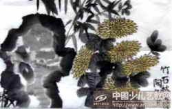 竹石秋菊图