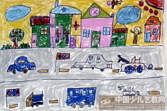 儿童画马路上的汽车图片_绘画分享