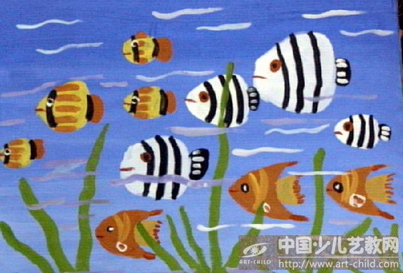 作品 剪贴海底世界儿童画, 儿童 手工制作 海底世界 剪贴