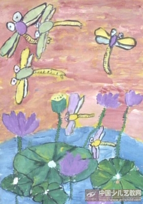 儿童画太阳蜻蜓荷花展示