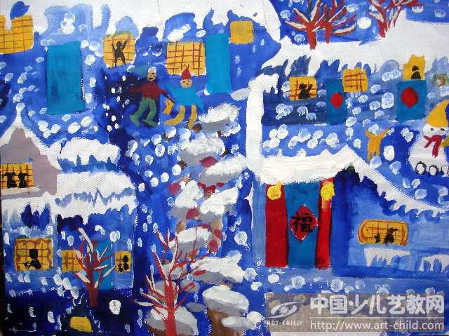 雪景小学绘画图片展示