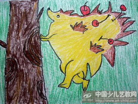 作品名称《小刺猬摘果子》