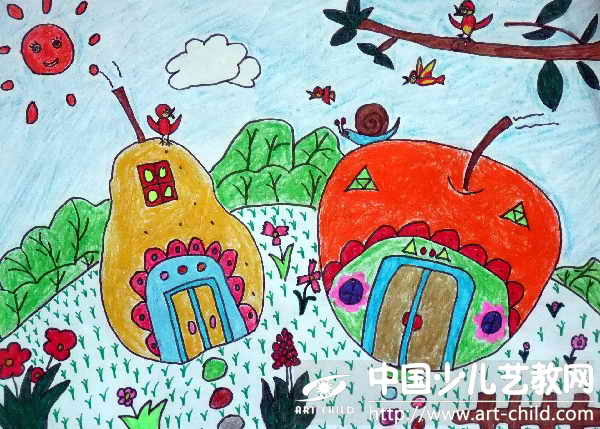 奇妙的水果房子儿童画欣赏