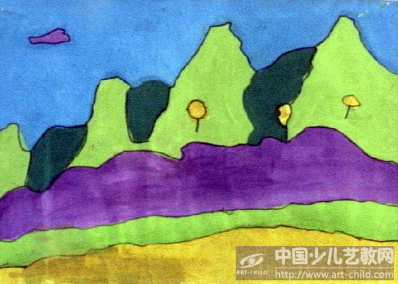 儿童画山 风景画图片