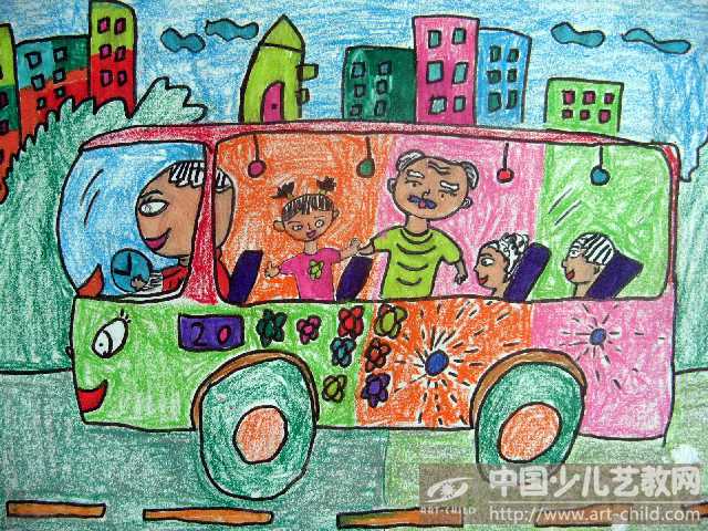 公交车让座儿童画图片