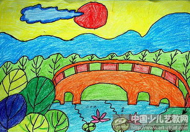 小桥流水人家画一幅画图片