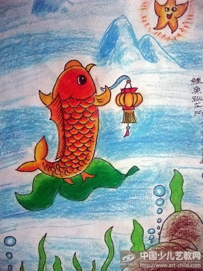 红鲤鱼简笔画跳龙门图片