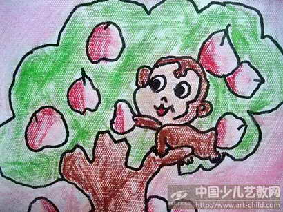 猴子摘桃简笔画彩色图片