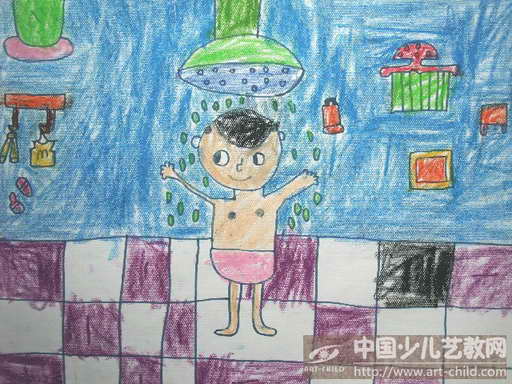 洗澡儿童画下册图片