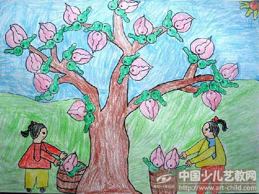 春天的桃树儿童画图片