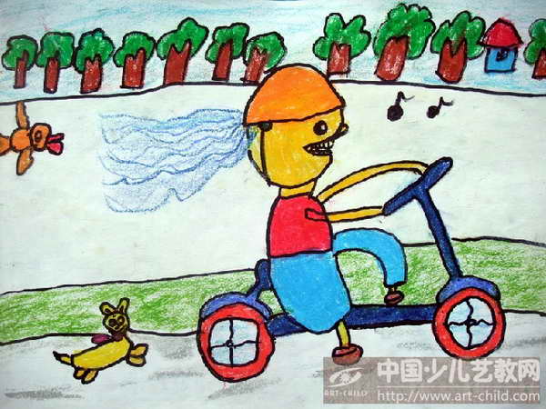 骑车出行儿童画图片