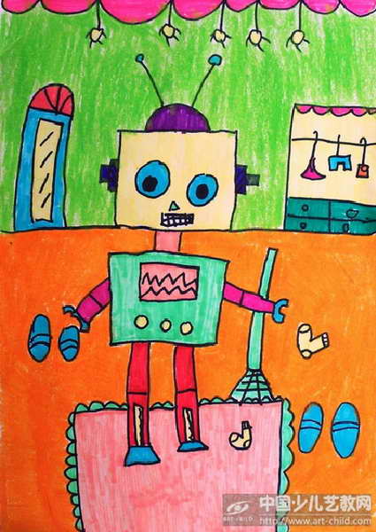 机器人儿童画干活图片