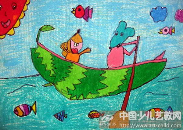 小老鼠坐西瓜船的图片图片