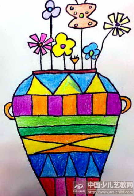 儿童画花瓶花纹图片