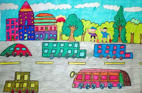 汽车马路图画儿童画图片