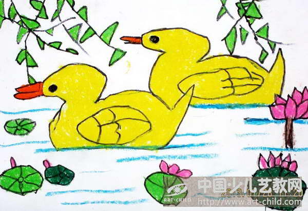 群鸭戏水简笔画四年级图片