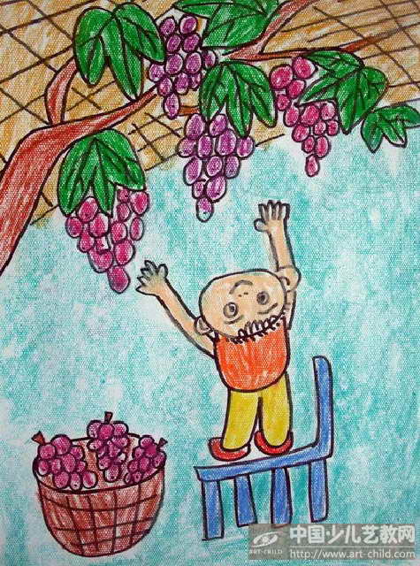 小朋友摘葡萄简笔画图片