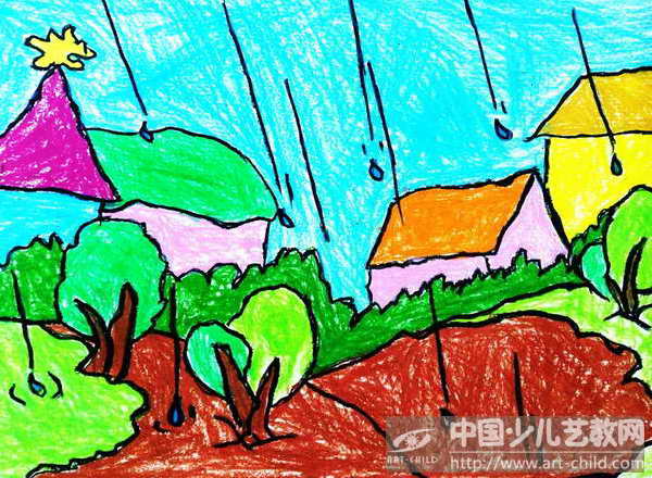 小班春雨的色彩简笔画图片