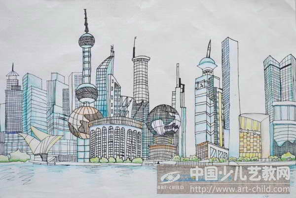 我爱上海的绘画图片图片