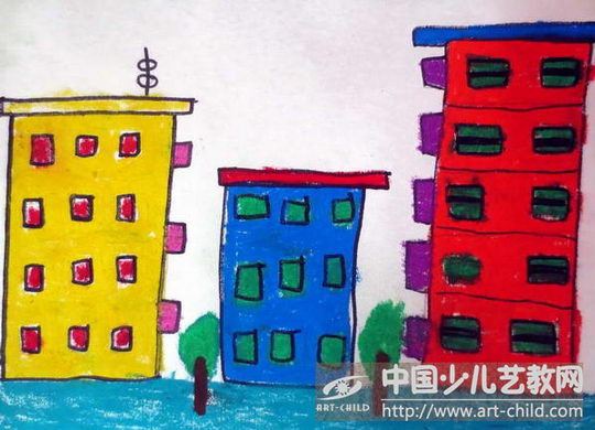 幼儿绘画高楼大厦图片