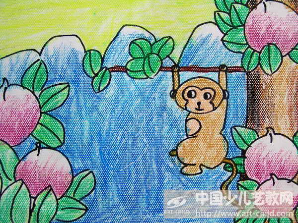 小猴子摘桃看图写话图片