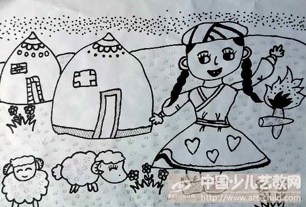 蒙古人简笔画女孩儿图片