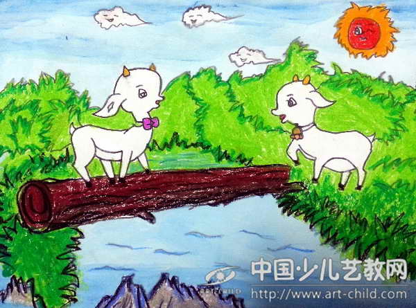 两只小羊过桥的简笔画图片