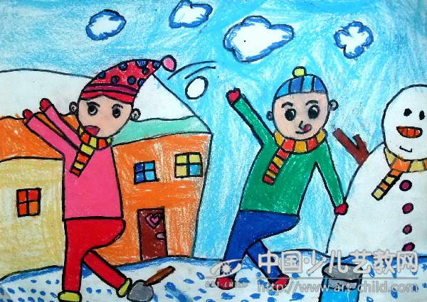 两个孩子打雪仗简笔画图片